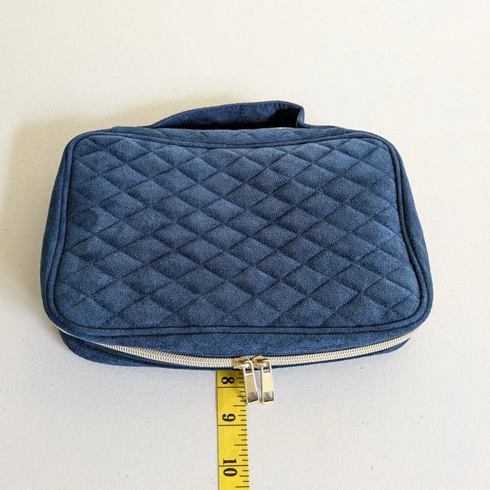 Quilted Navy Blue Travel Jewelry Organizer Case Zip Pouch Padded Storage Bag - Picture 11 of 12